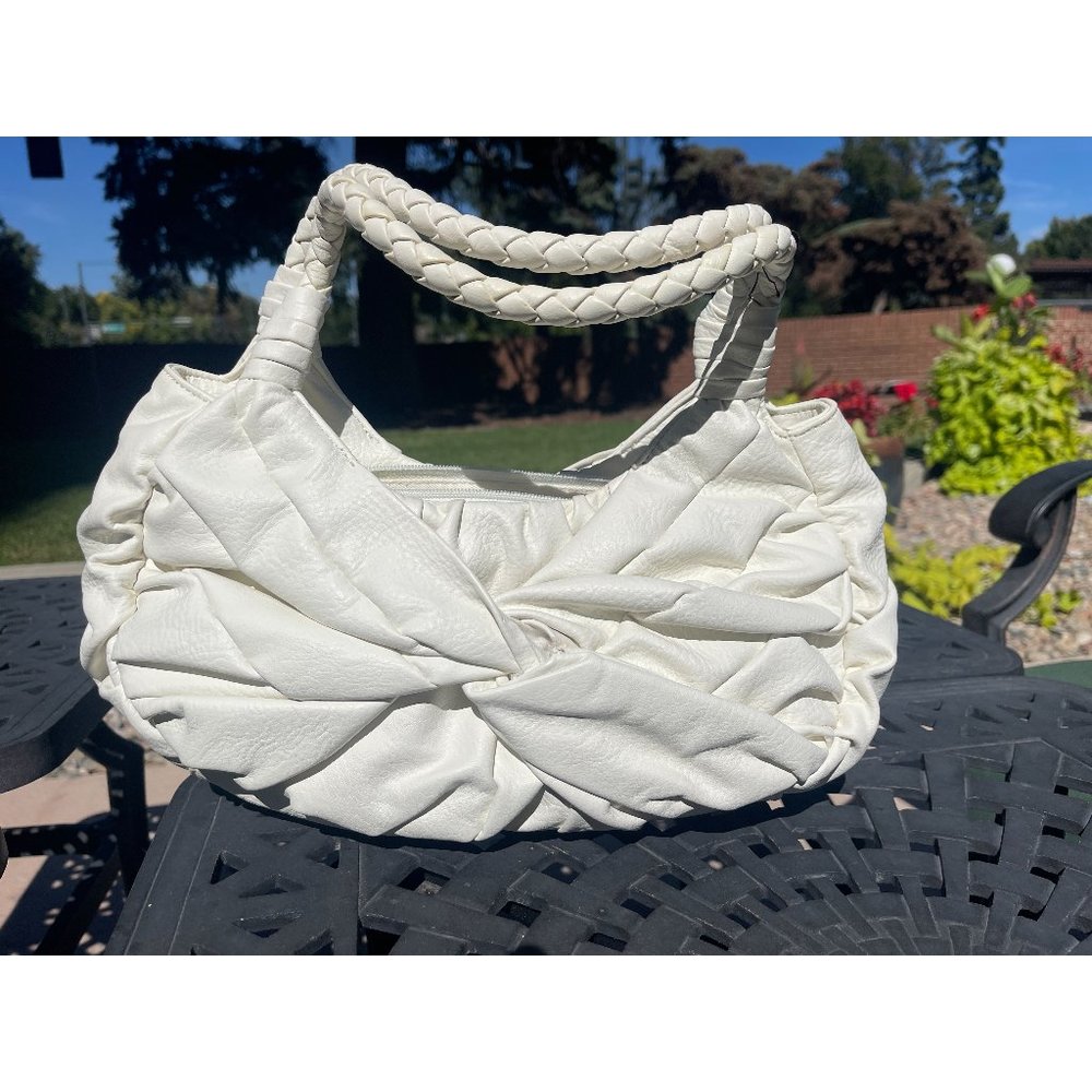 NWT White House Black Market Leather White Handbag Braided Carrying Handle